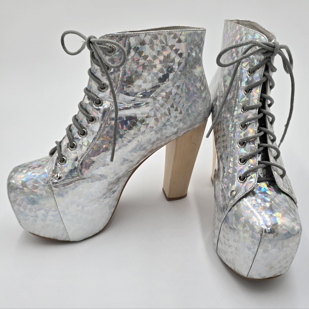 Jeffrey Campbell Silver Holographic Platform Heels